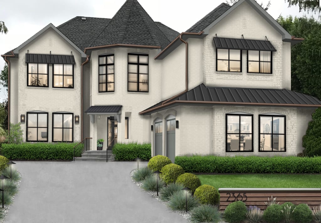 A home design rendered in Sherwin Williams' Dover White