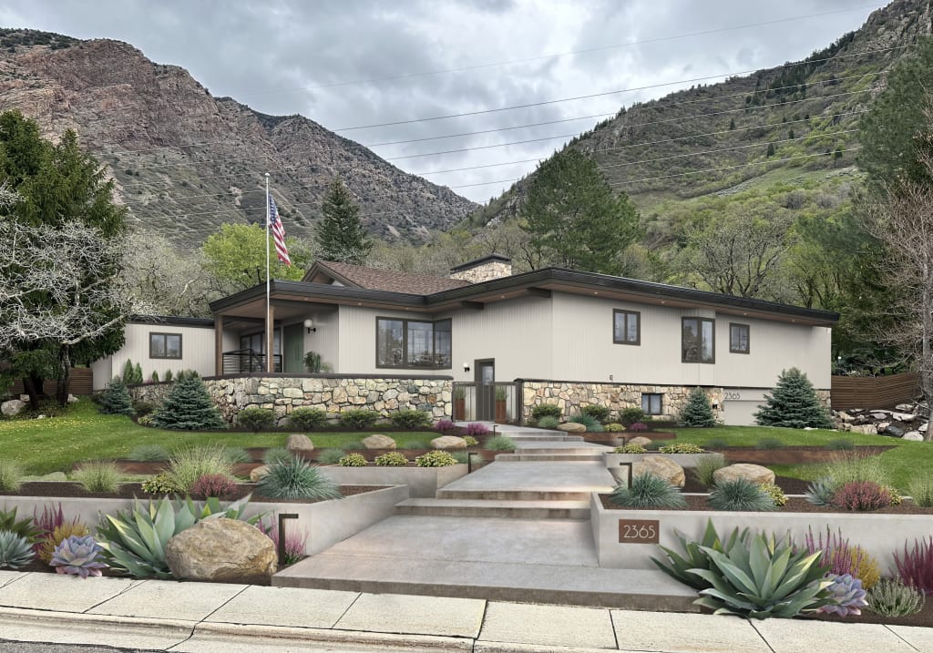 exterior with weatherproof retaining walls