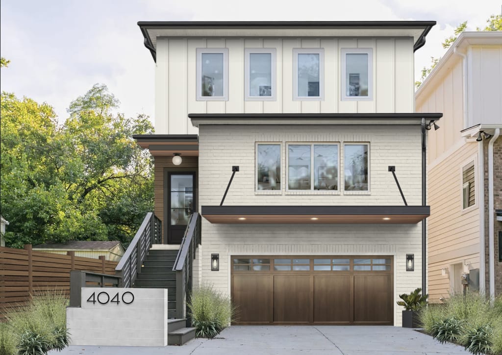 Multi-level urban home with black staircase and wood accents