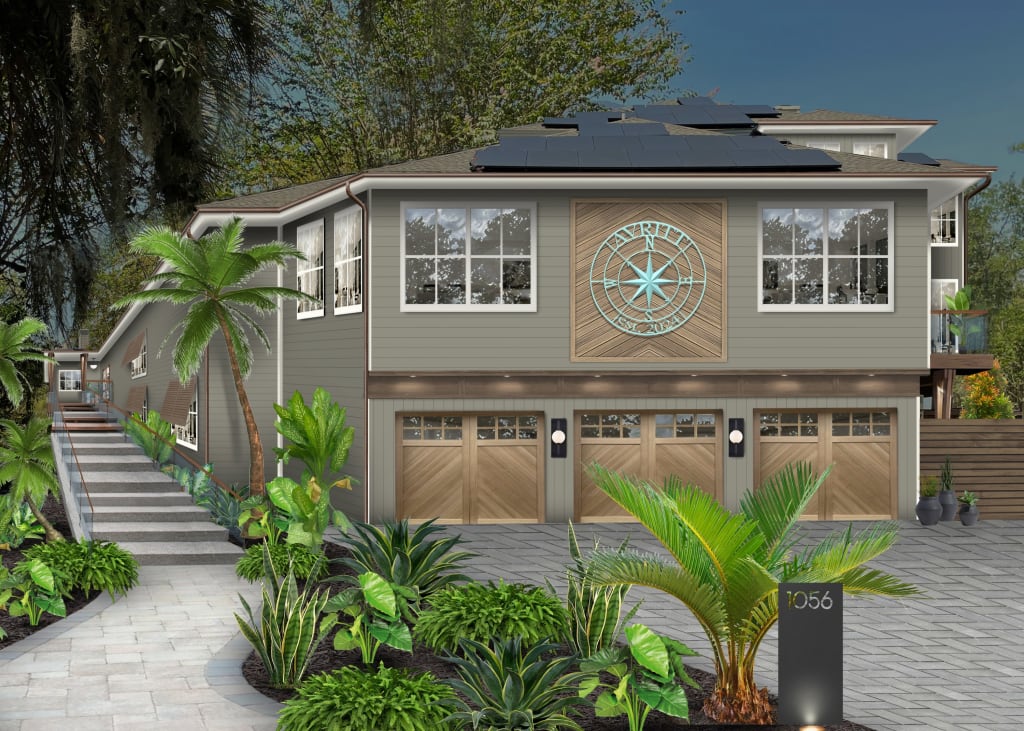 coastal home with soft olive siding