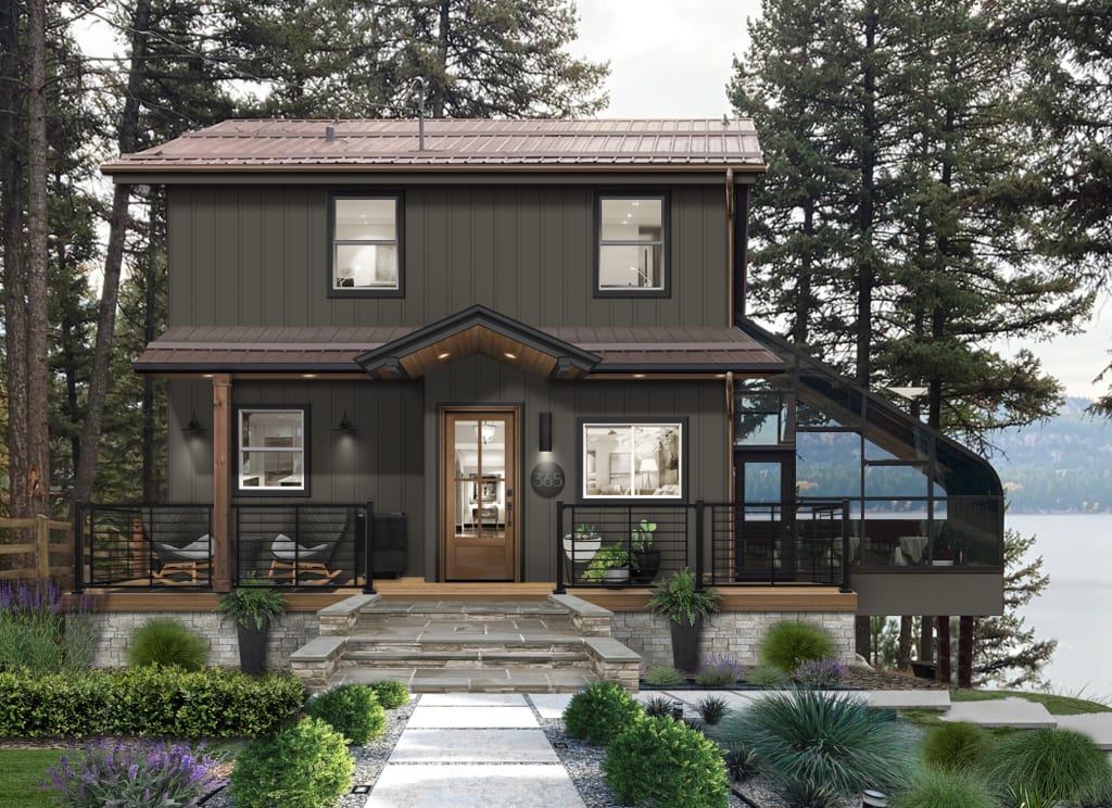 Rustic lake cabin in Urbane Bronze