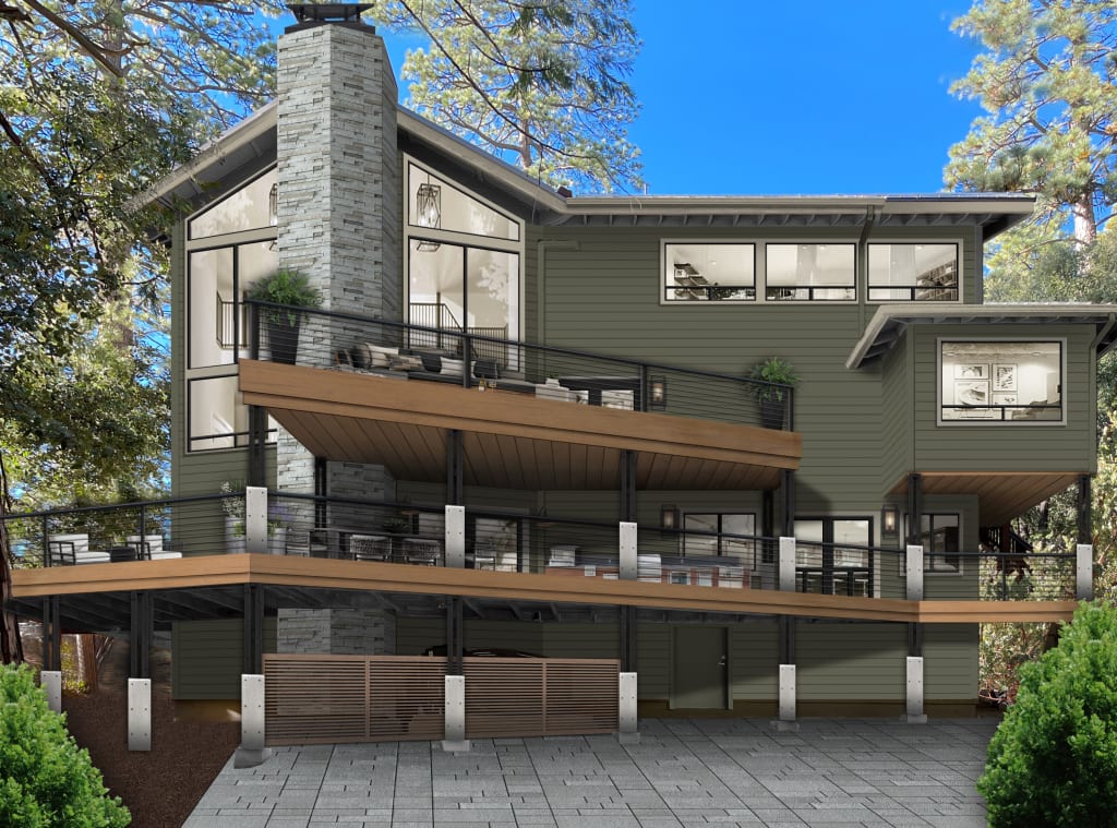 modern house with multi-level deck