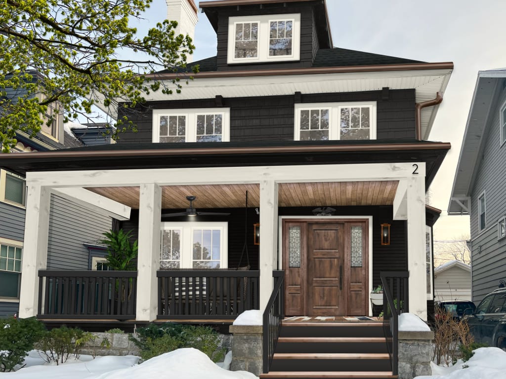 black and white craftsman house