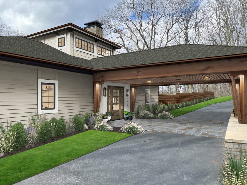 Front entry of a home with a carport