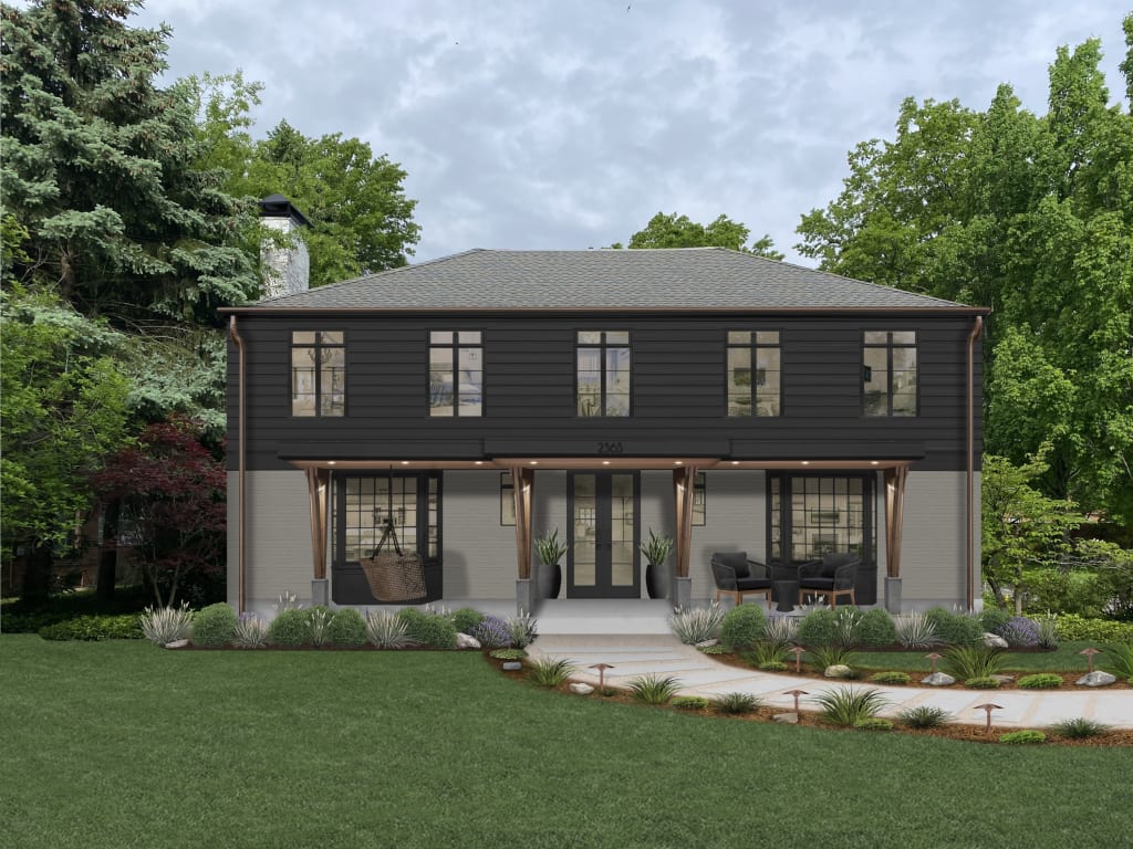 traditional home with charcoal brick and black siding