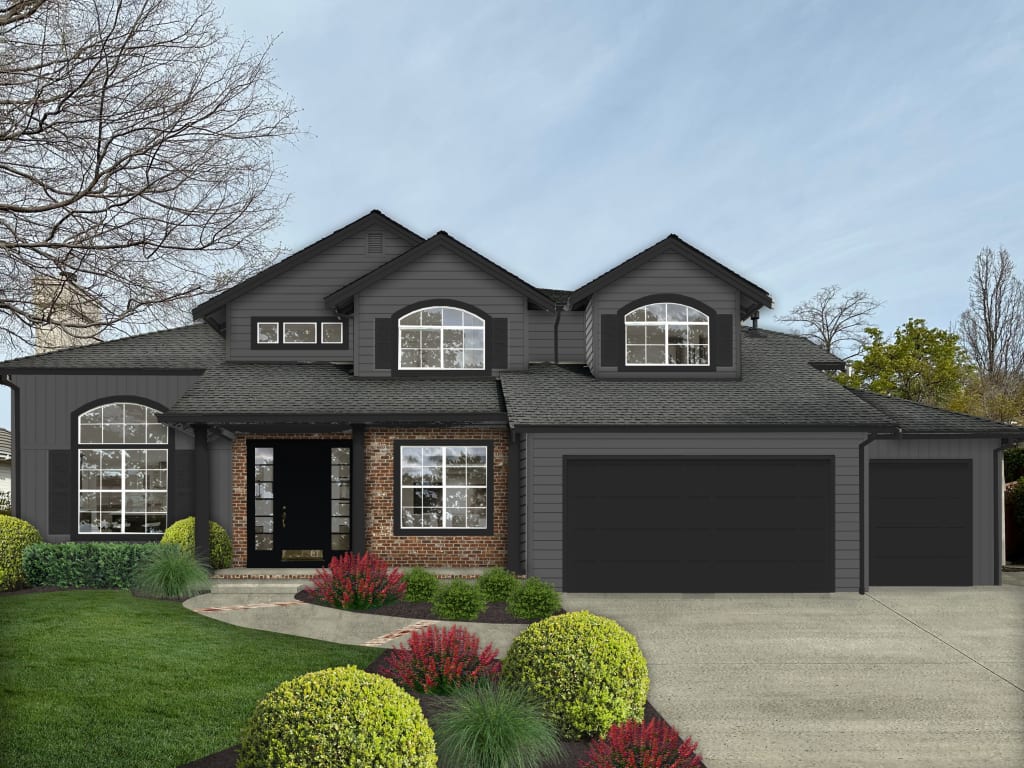 A home rendering showcasing one of our favorite soffit and fascia color combinations.