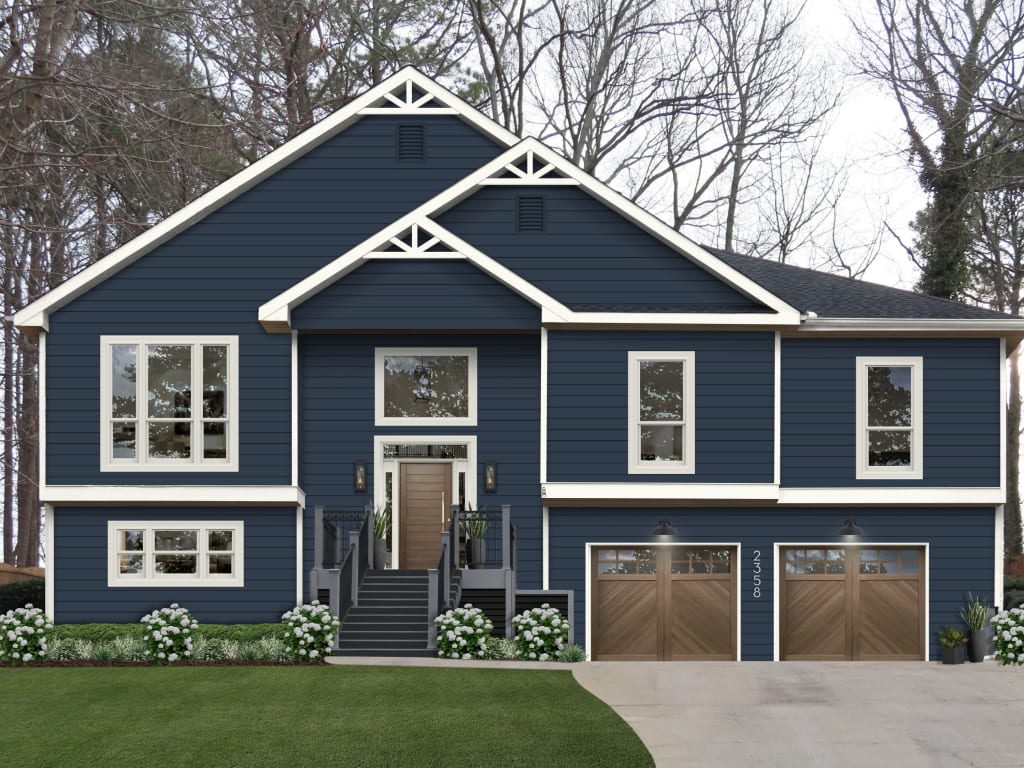 A home rendered in Naval, an alternative to Sherwin Williams' Cascades