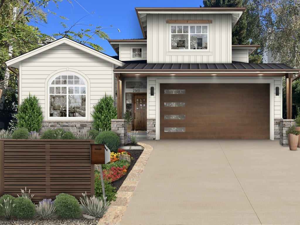 white house with wood accents
