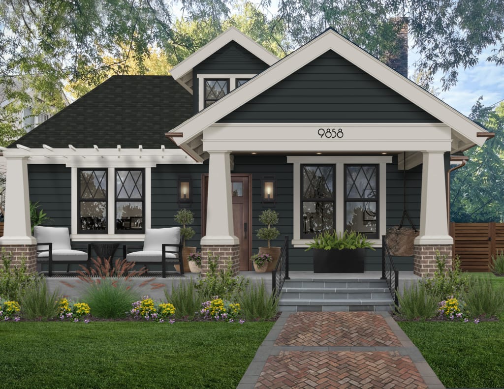 A home rendered in Benjamin Moore's Black Knight
