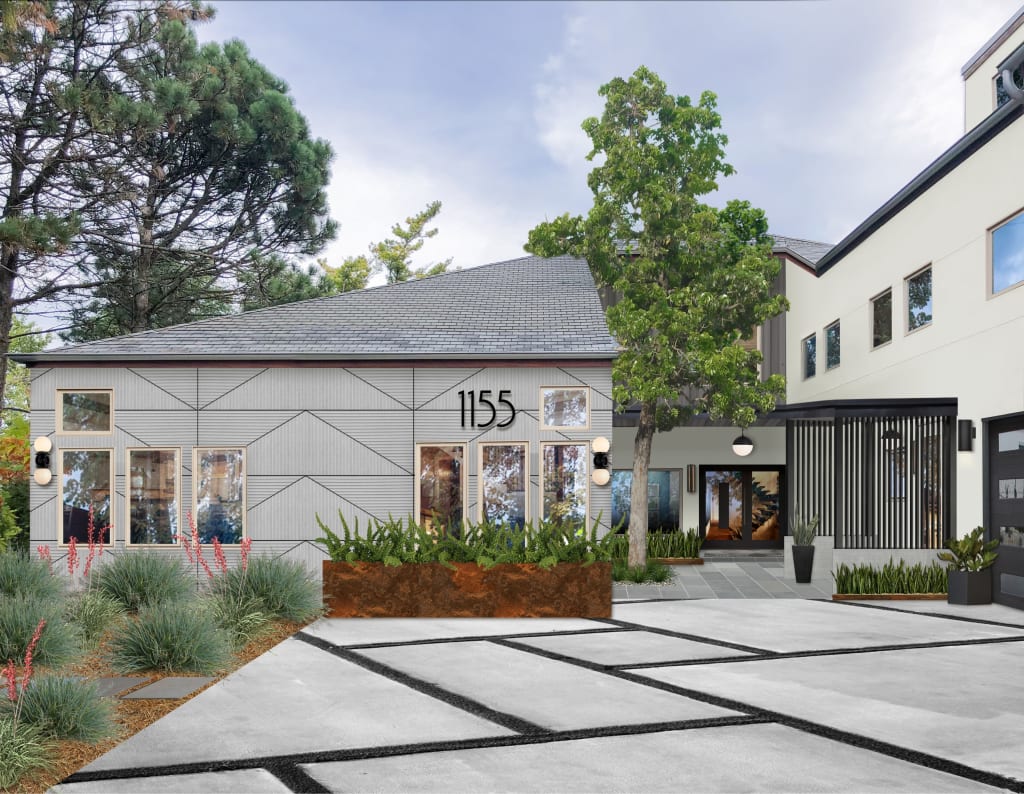 Virtual exterior design of a home with designed concrete siding