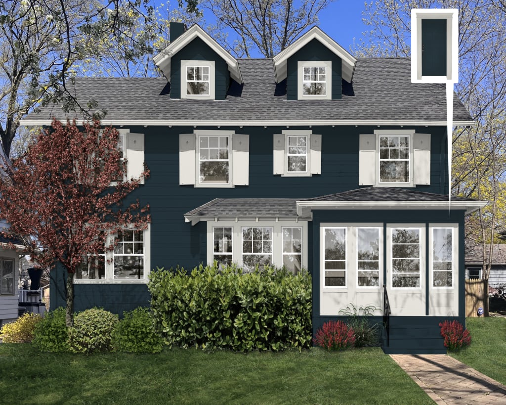 A home rendered in Sherwin Williams' Dark Night