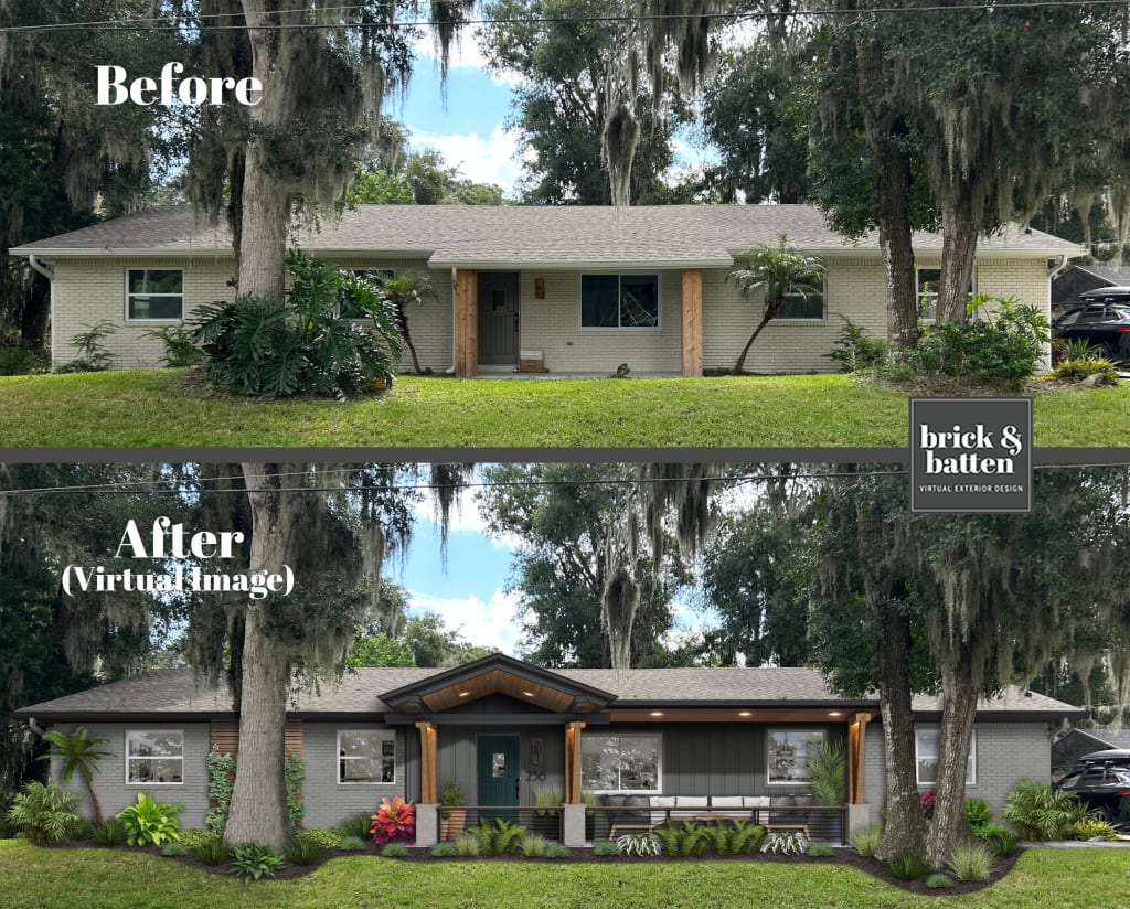 before and after of a ranch showing the importance of curb appeal on a home buying checklist