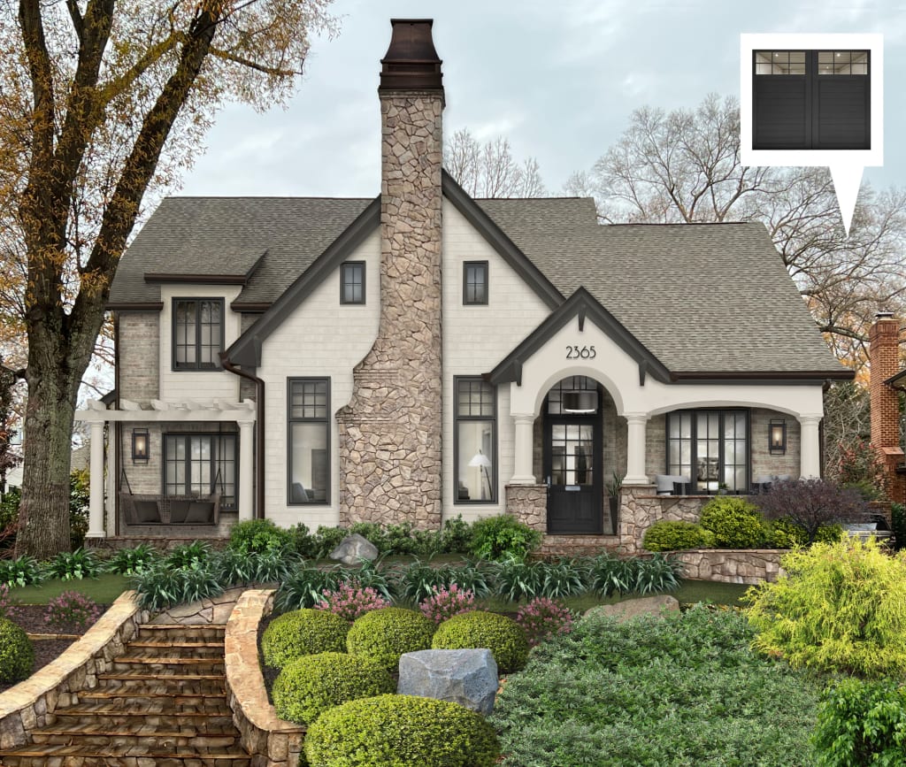 Traditional home with cladding rendered in Sherwin Williams' Oyster White
