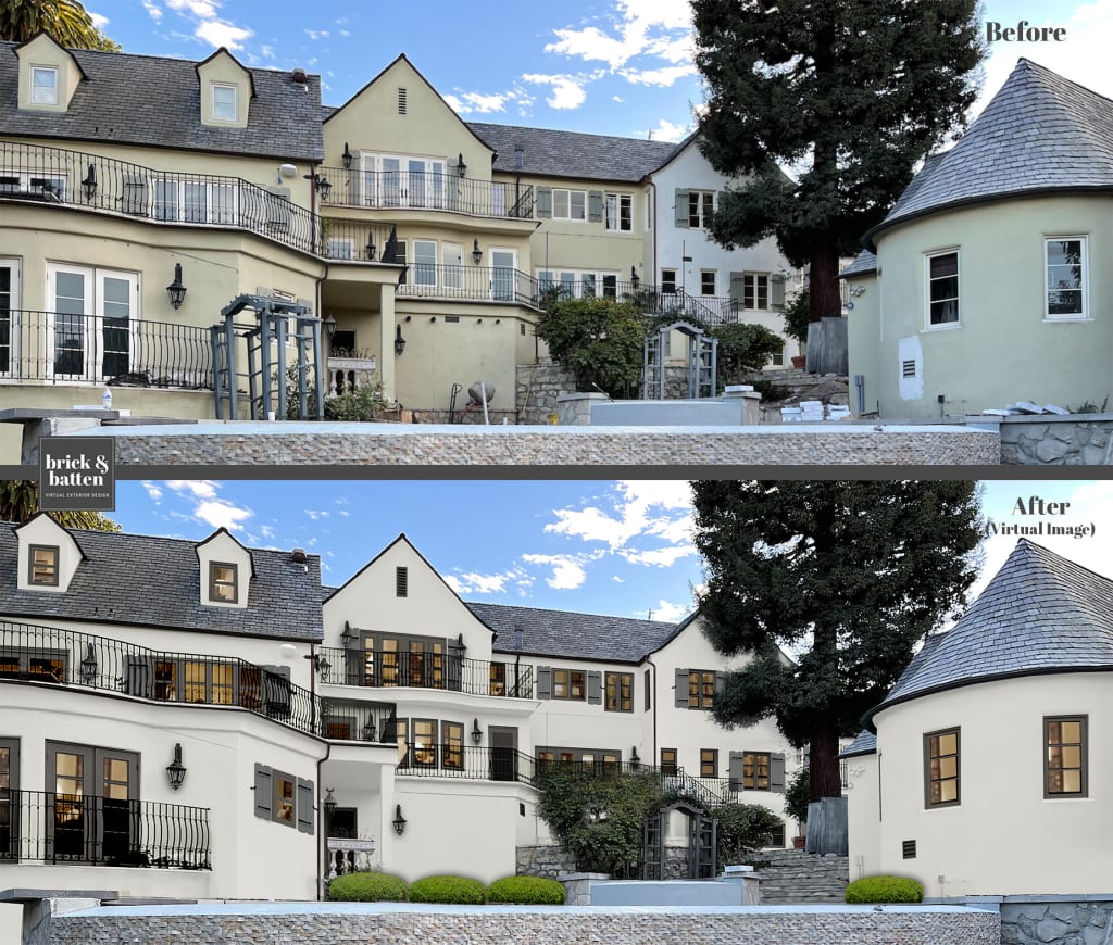 large castle-like home with traditional wrought iron balcony railing
