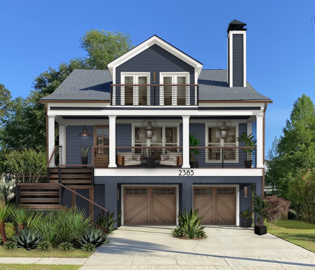 Coastal modern home painted in Hale Navy