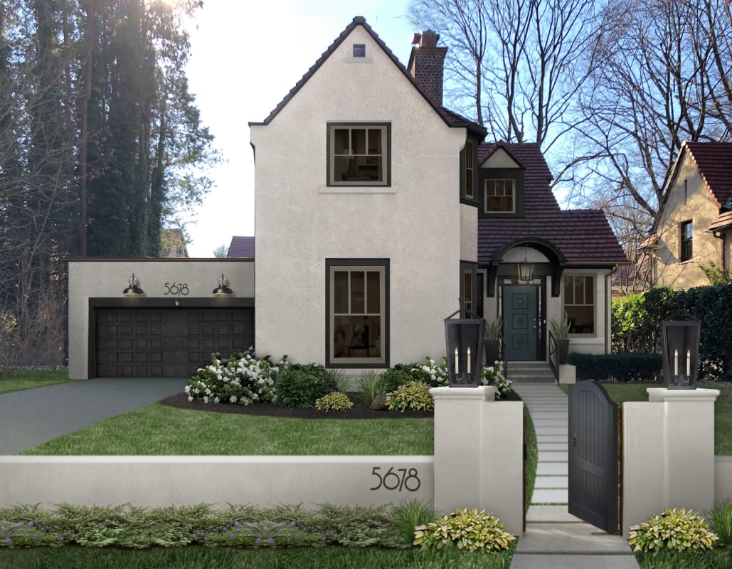 A transitional two-story stucco home
