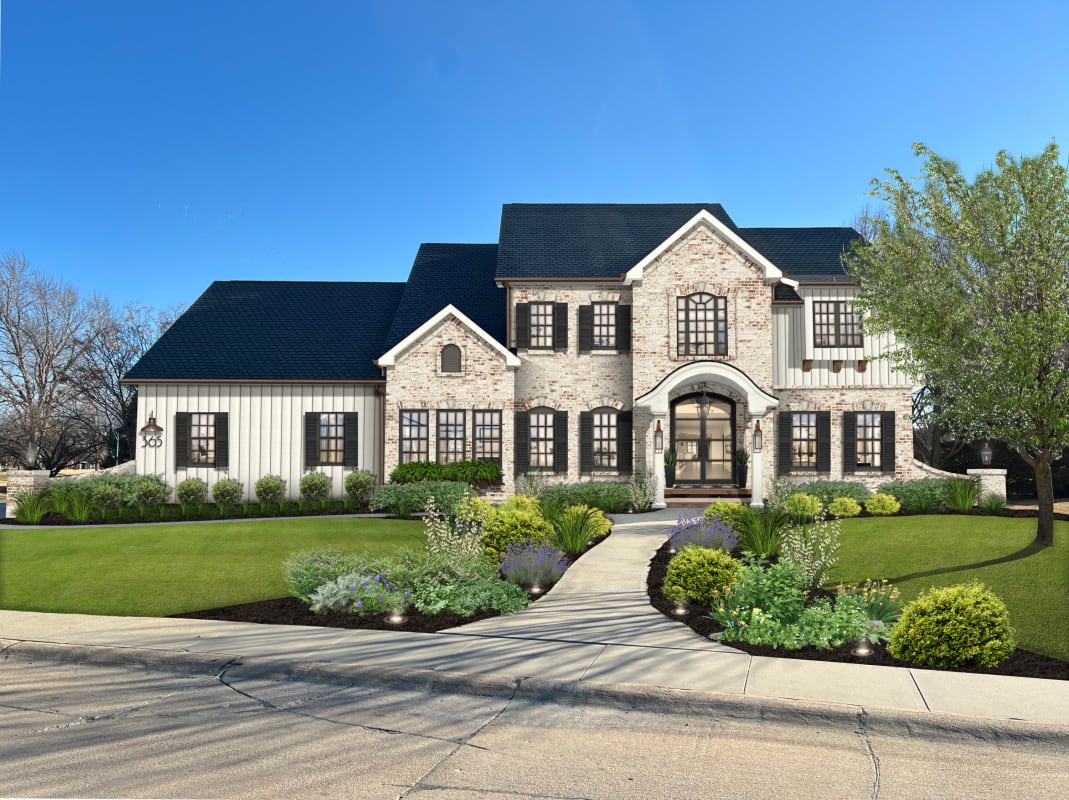 Two story home with a German smear look on the brick