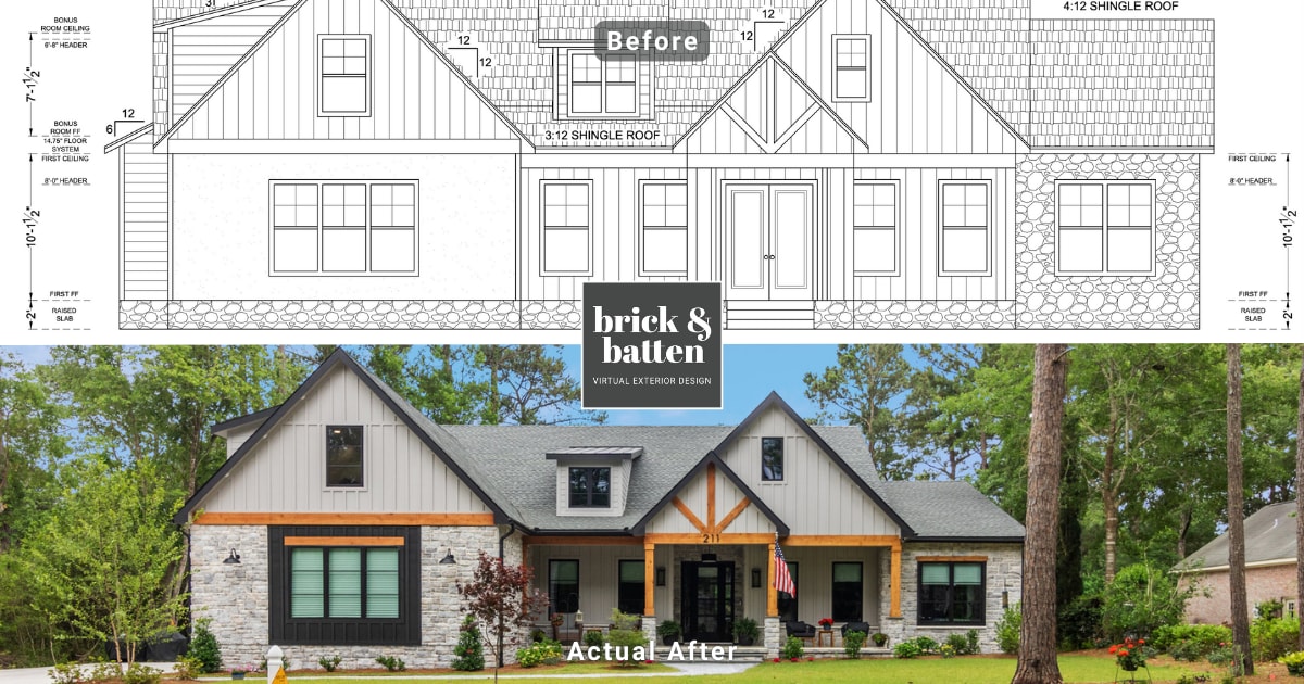 Grey Stone Veneer Siding for North Carolina New Build - before & after