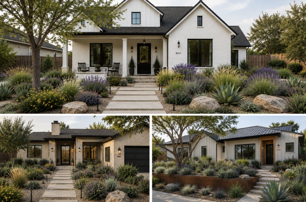 Photo of modern homes with drought tolerant landscaping designed by brick&batten.