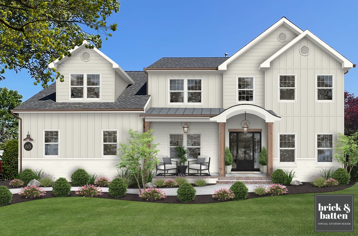 Two-story house with vertical siding, designed by brick&batten.