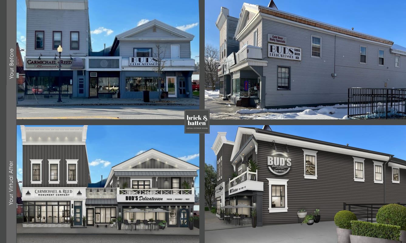 The before and after of a Warsaw, NY business designed by brick&batten.