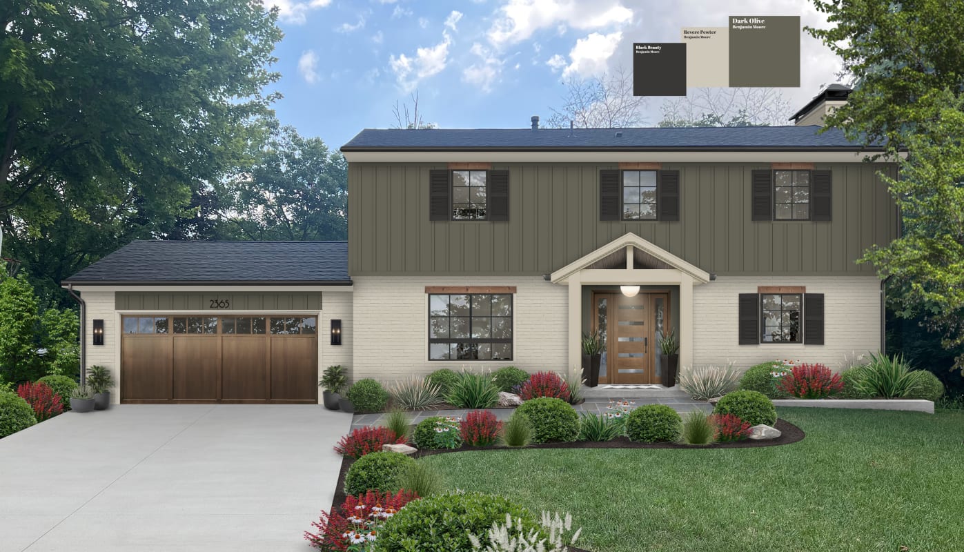 A virtual home exterior with color contrast designed by brick&batten.
