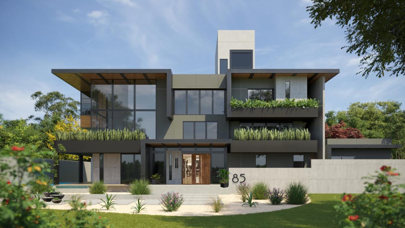 Virtual exterior design of a contemporary modern home
