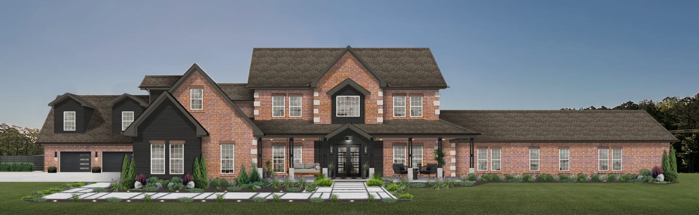 brown brick house with horizontal style architecture