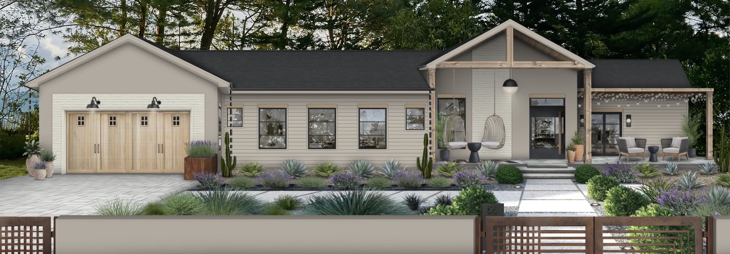 A tan home exterior color scheme designed by brick&batten.
