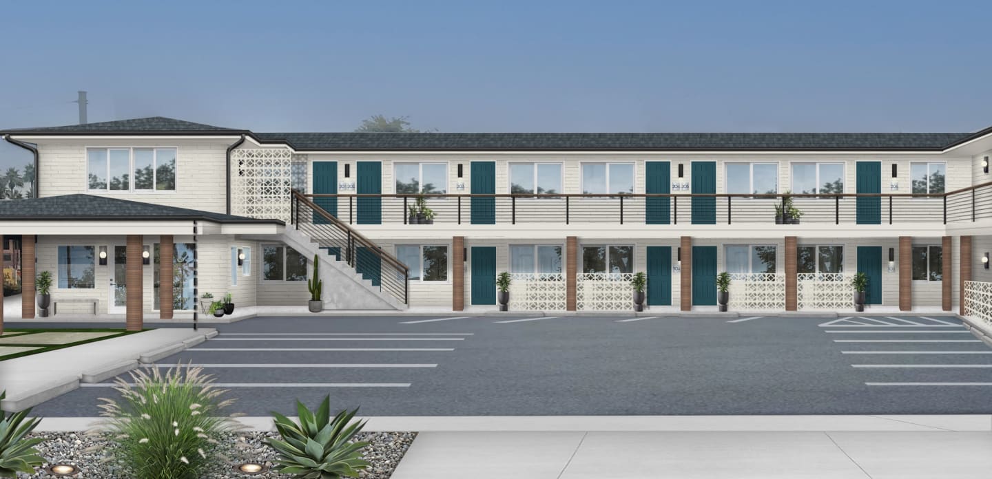 Motel with fresh, mid-century-modern-inspired commercial curb appeal