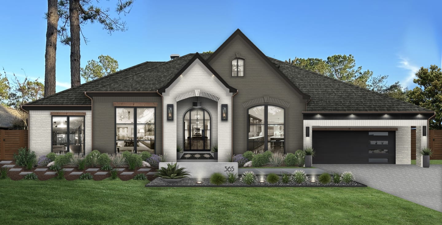 A rendering of a home featuring two different colors used on the brick