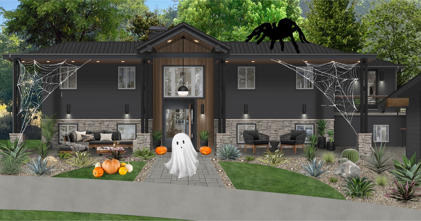 House with halloween decorations designed by brick&batten