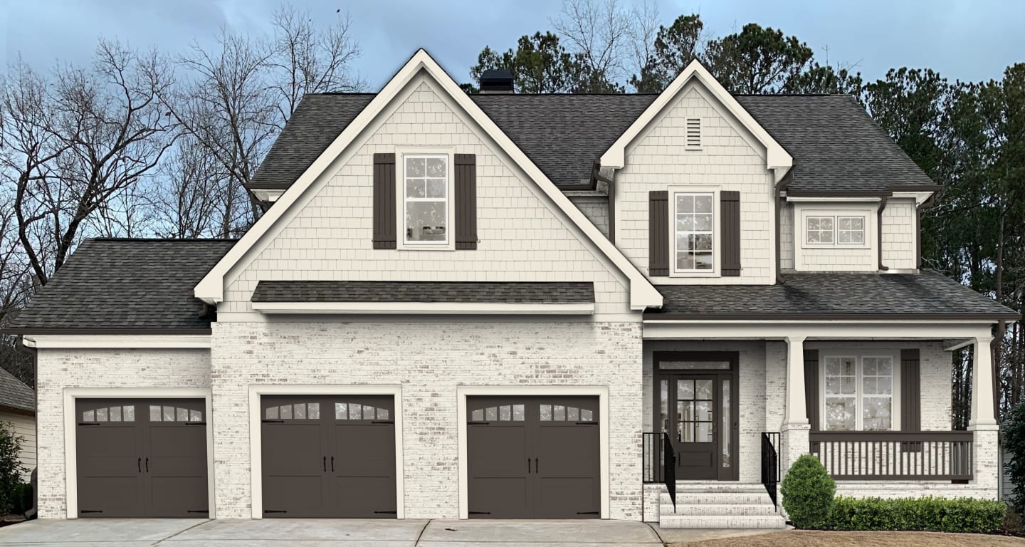 A home exterior rendered in a warm white paint color