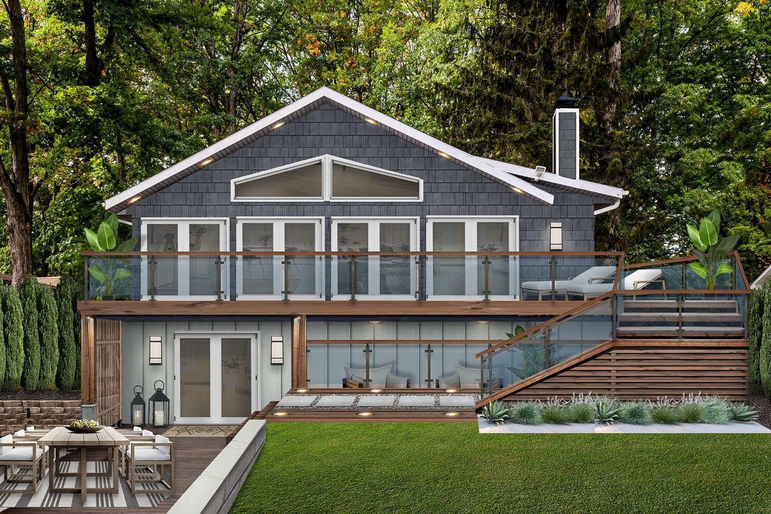 Home designed by brick&batten with solar-powered outdoor lighting.