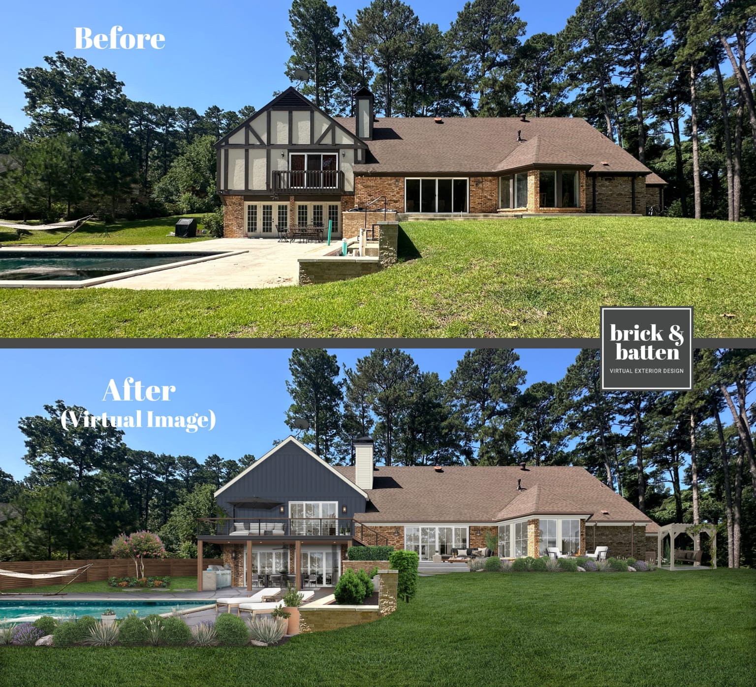 A before and after demonstrating the power of house staging for outdoor spaces