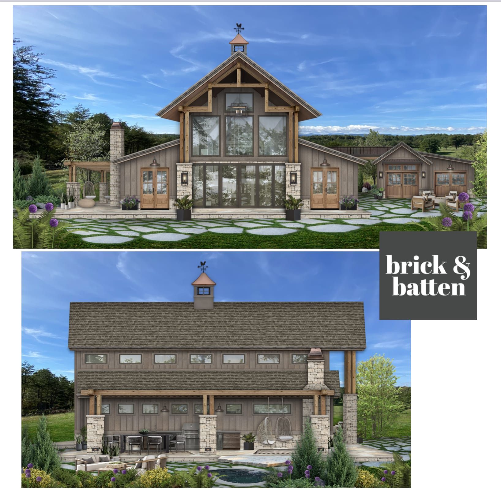 Farmhouse design in Wood Tone River Rock siding, Casa Blaca Eldorado rough cut stone with natural wood doors and accents