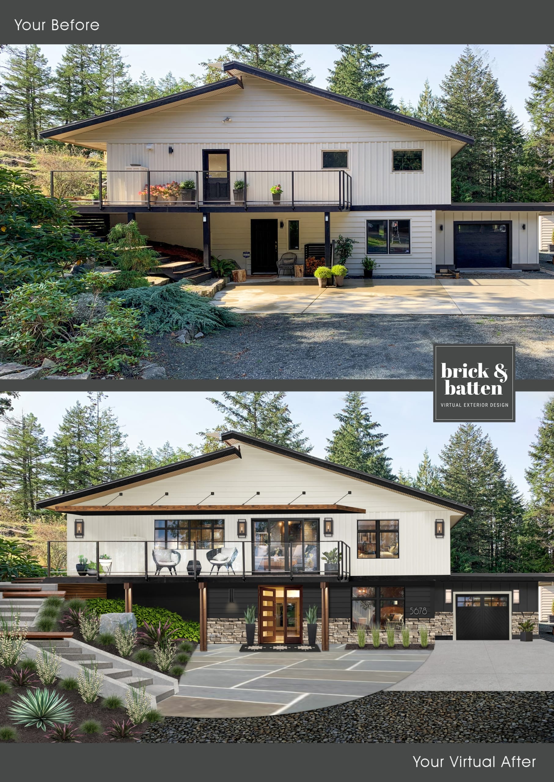 Before and after of a midcentury home with new windows
