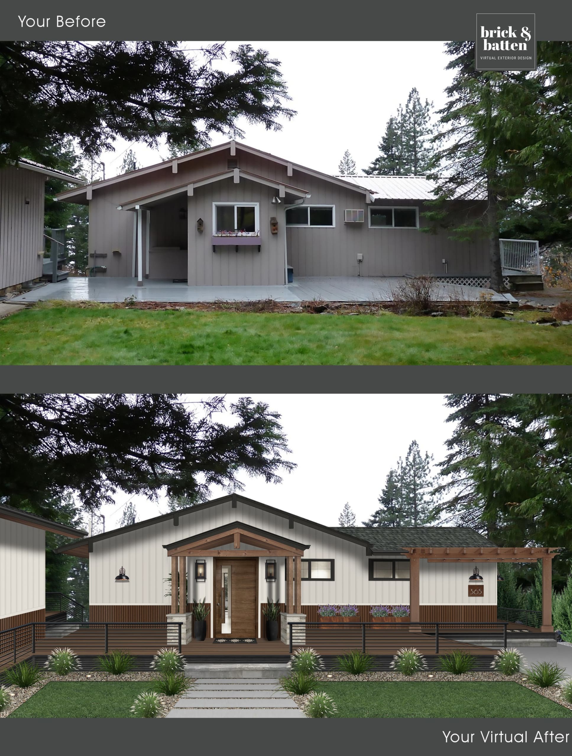 Before and after of a home demonstrating the impact of modern exterior designs.