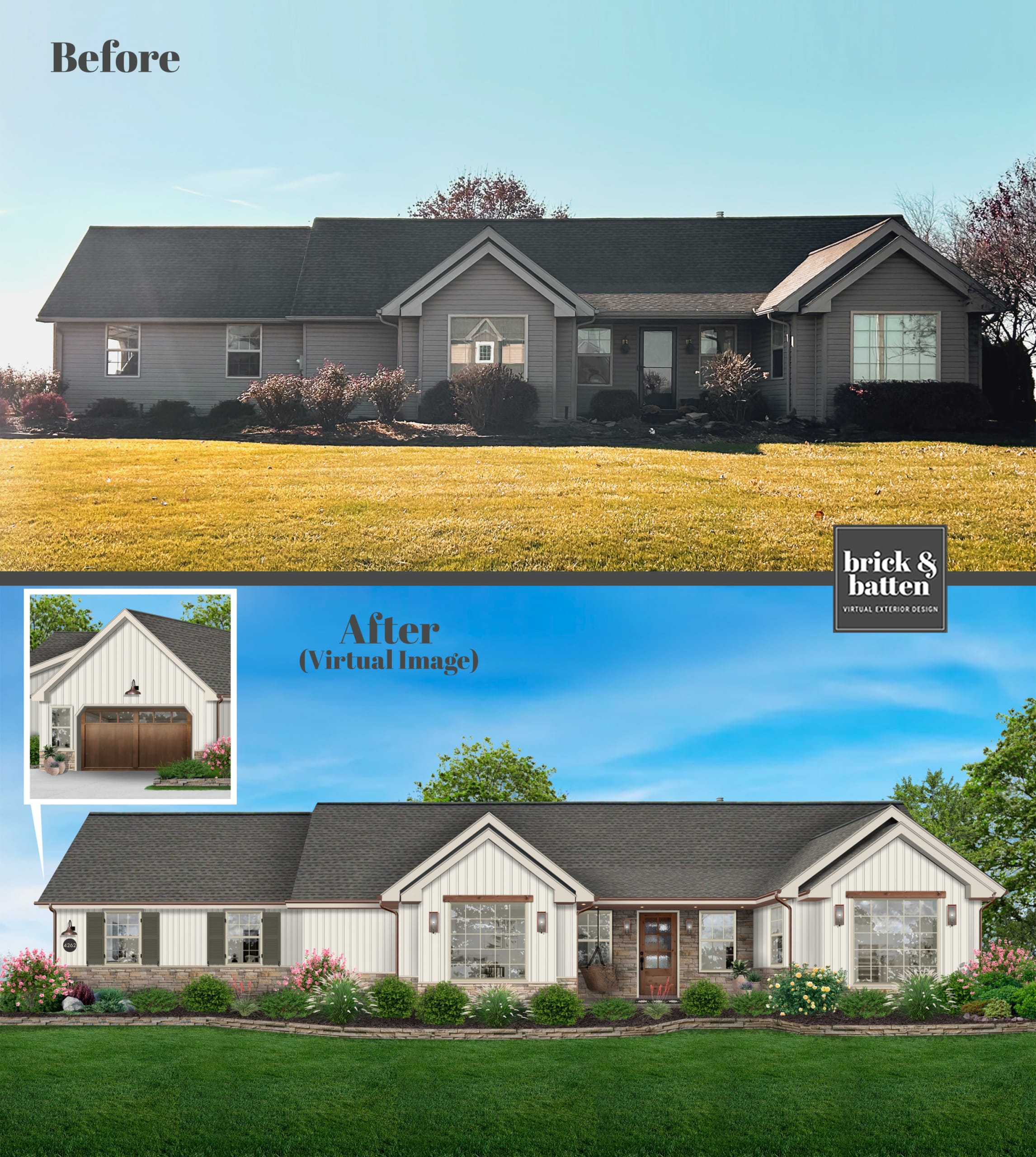Outside of a gorgeous exterior renovation designed by brick&batten.