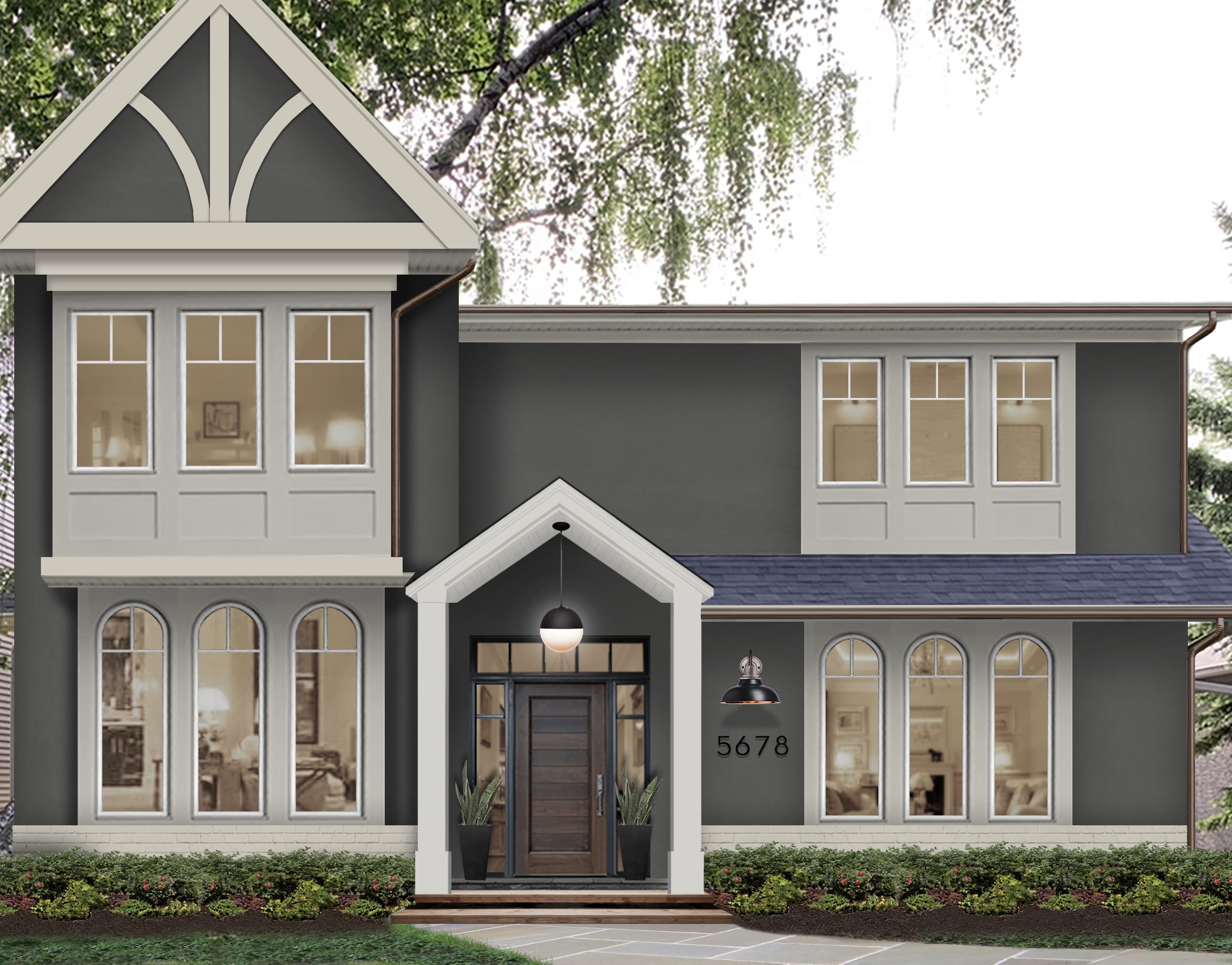 Porch with tall gable