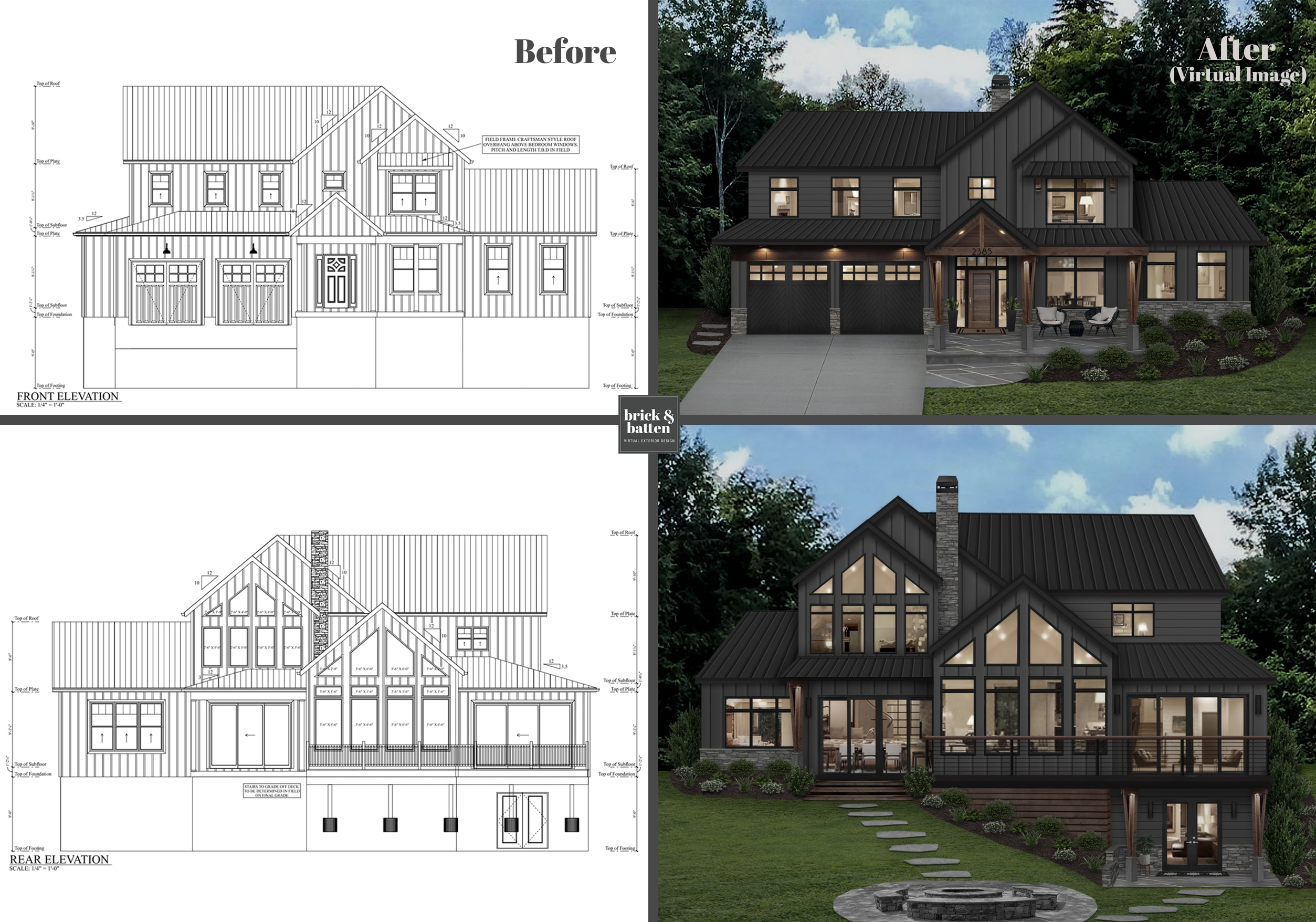 home exterior blueprint to virtual rendering service