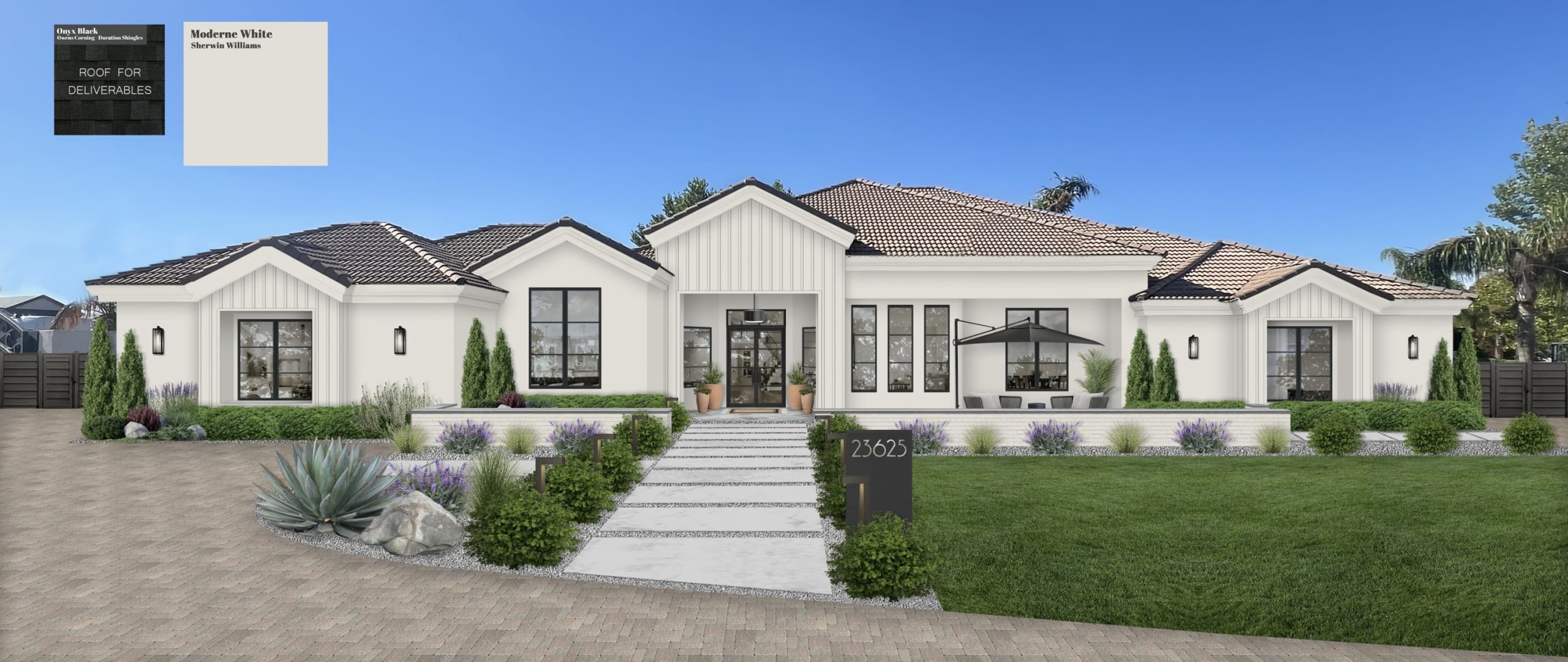 A virtual mockup of a transitional Mediterranean home, designed by brick&batten.