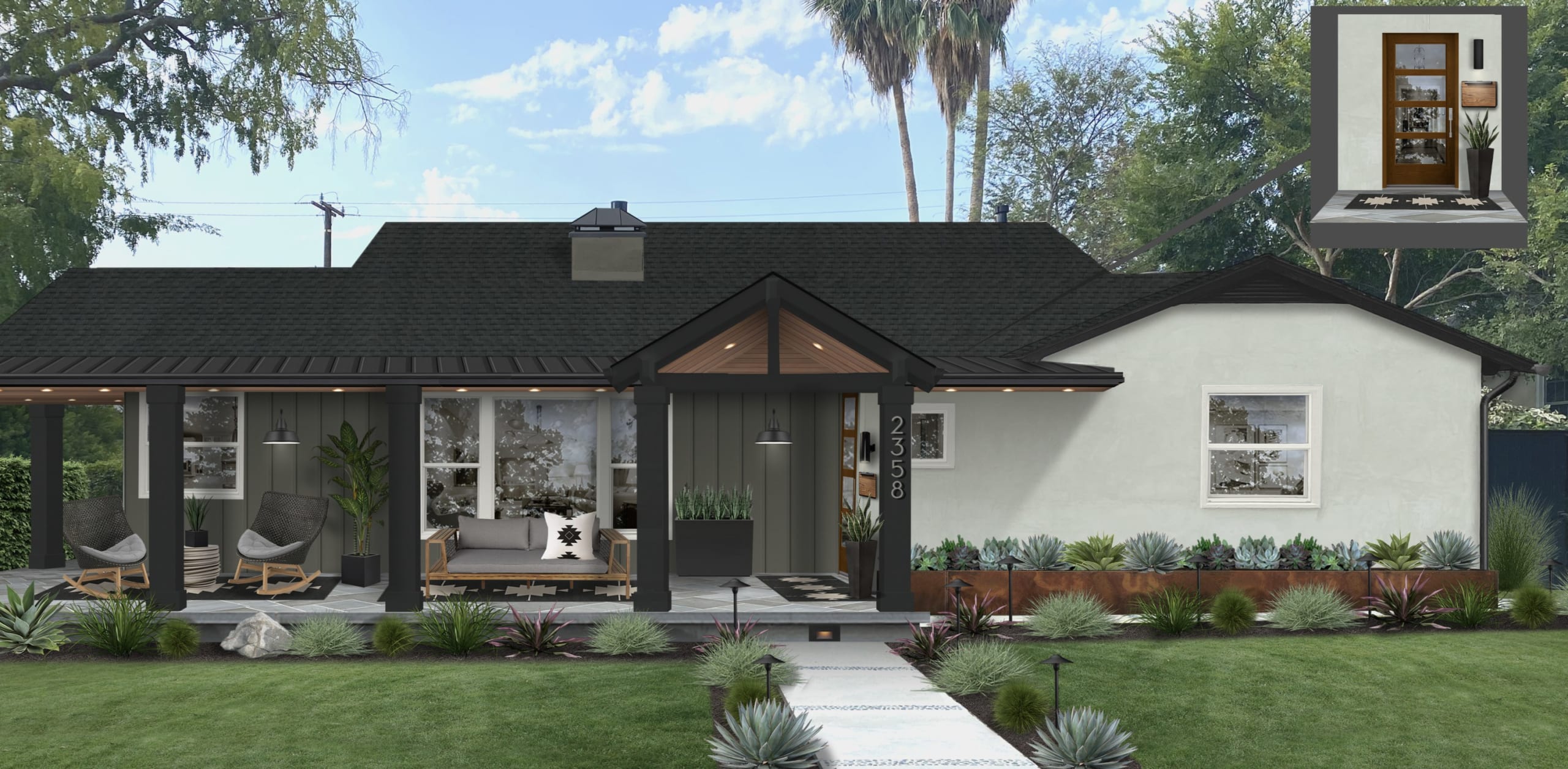 ranch home with cast iron digitally rendered by b&b
