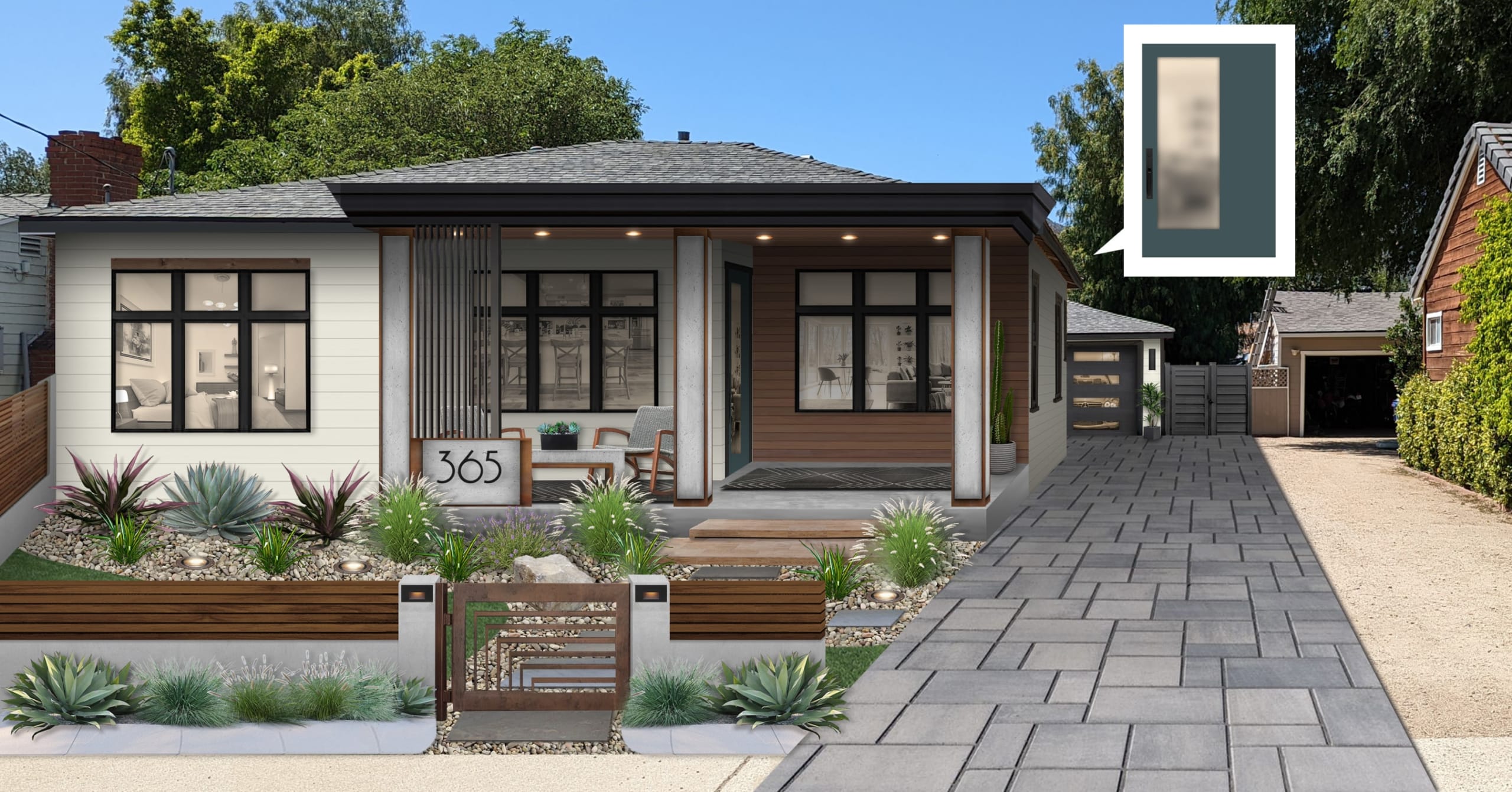 ranch style home with alabaster exterior, designed by brick&batten