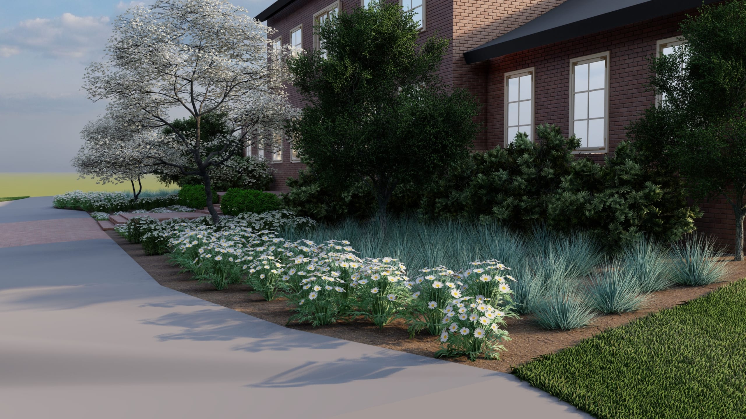 Close-up of a landscaped area on a home