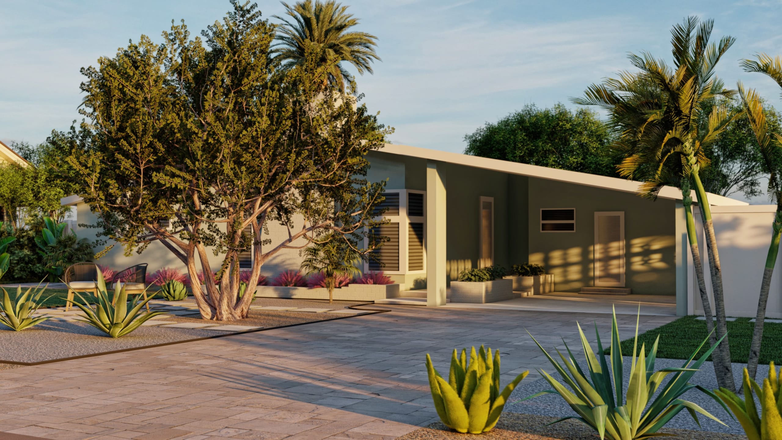 An example to demonstrate tropical front yard landscaping ideas