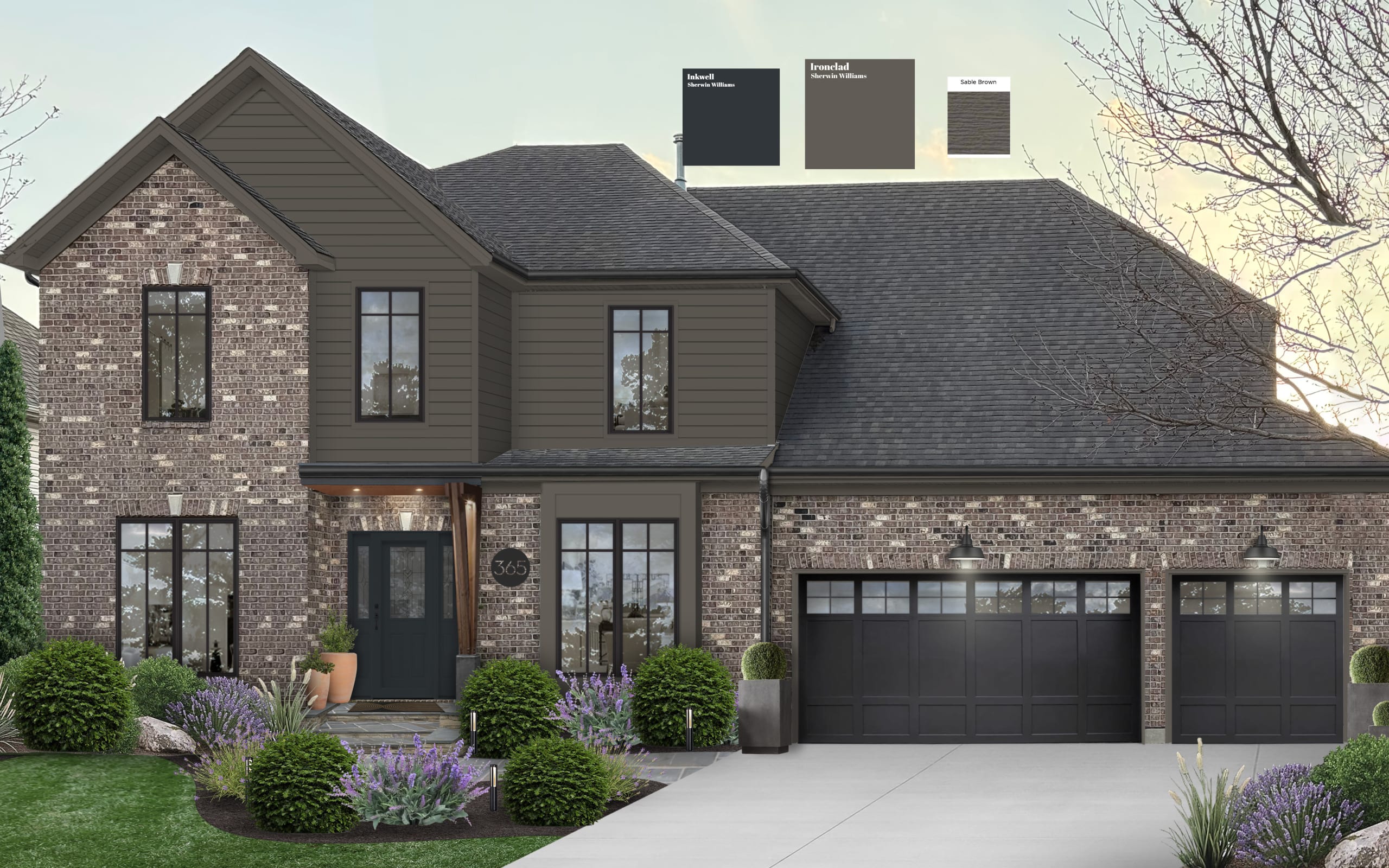 Brick home with a repainted front door entryway, designed by brick&batten.