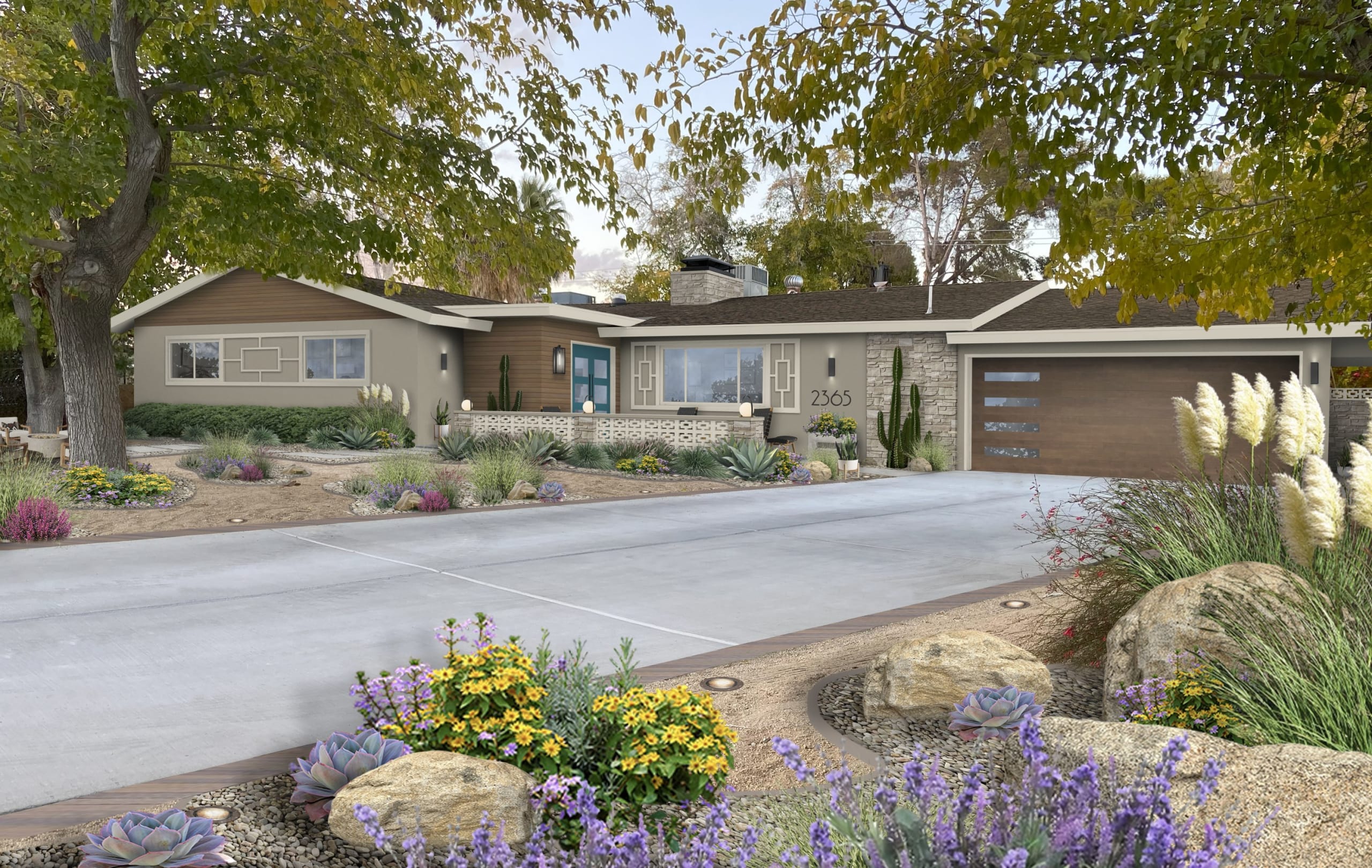Greige home with stunning architectural details and wooden accents, designed by b&b.