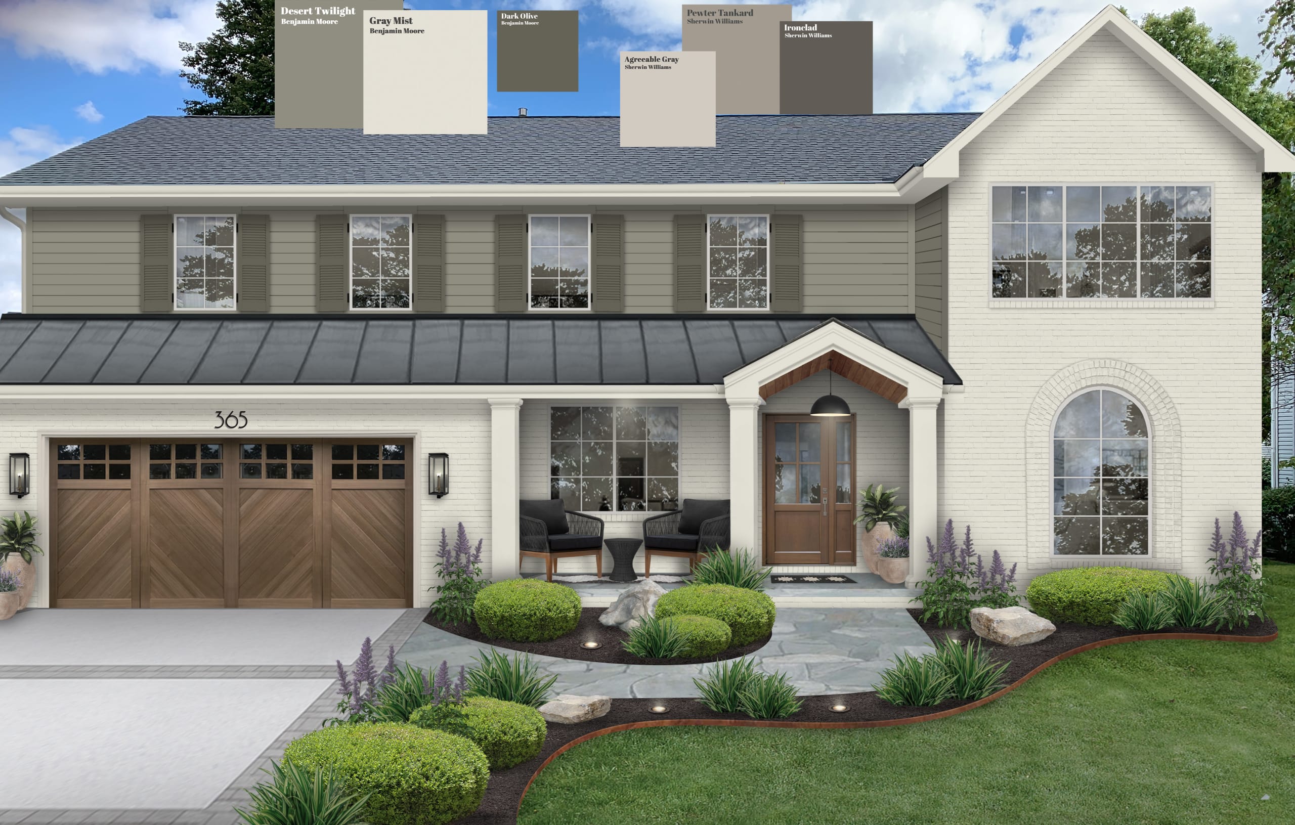 Home with green paint by brick&batten.