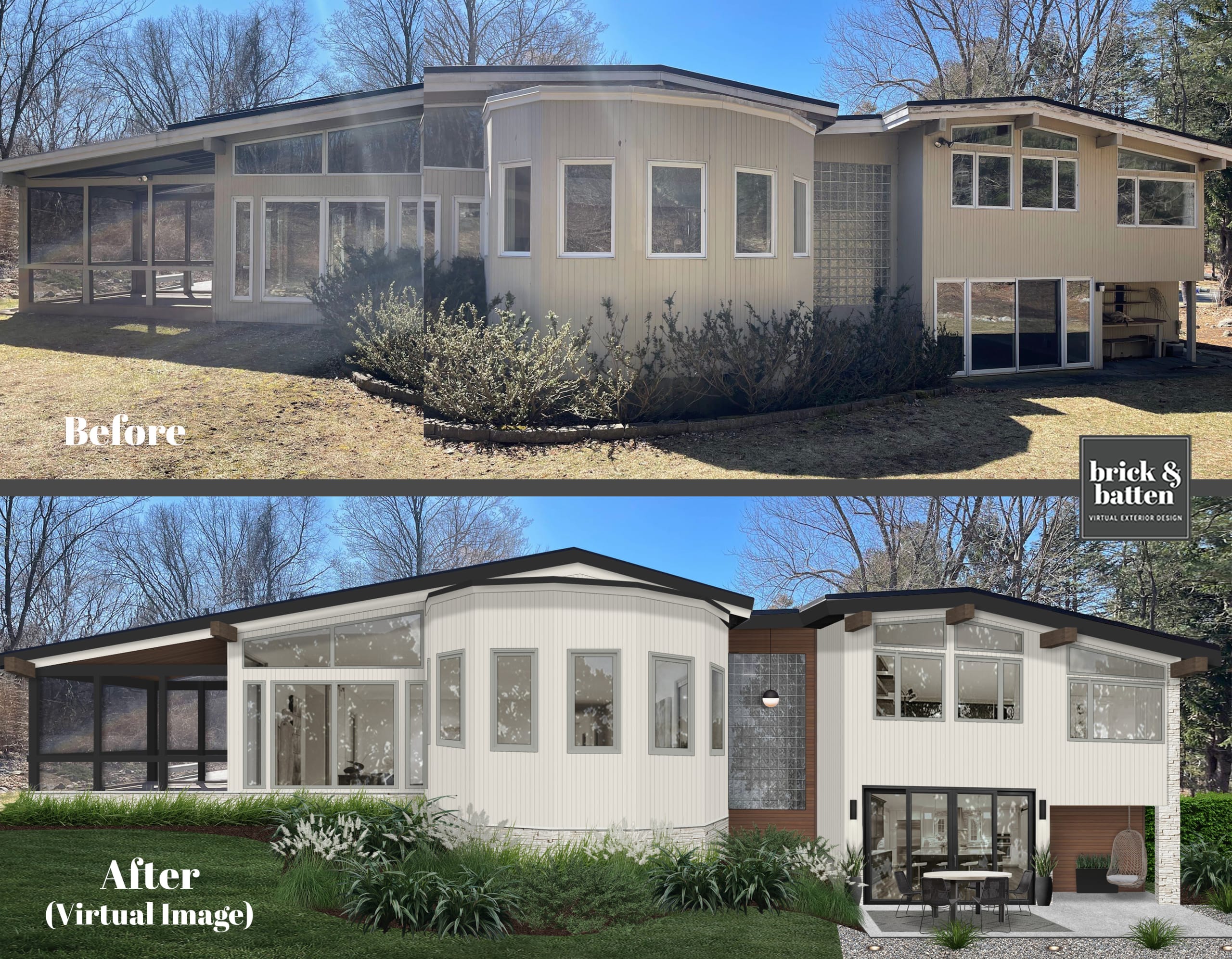 Before and after of a home designed by brick&batten.
